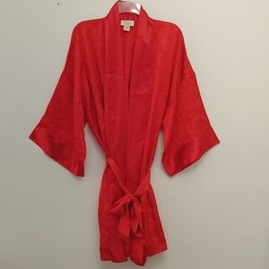 🌹VTG Victoria's Secret Large Red Satin Kimono Robe with Pockets 🌹